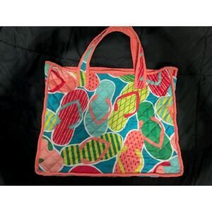 Vibrant Quilted Flip Flop Beach Bag Tote With Pocket Multi-color Large Summer